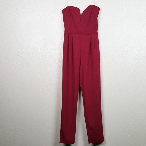 iris Pants - Iris Red Strapless Sweetheart Neck Jumpsuit M